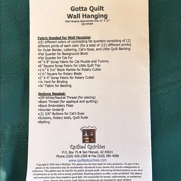 Quilting Kit- Quilted Quickies-Gotta Quilt Wall Hanging- New in Package - Picture 7 of 11